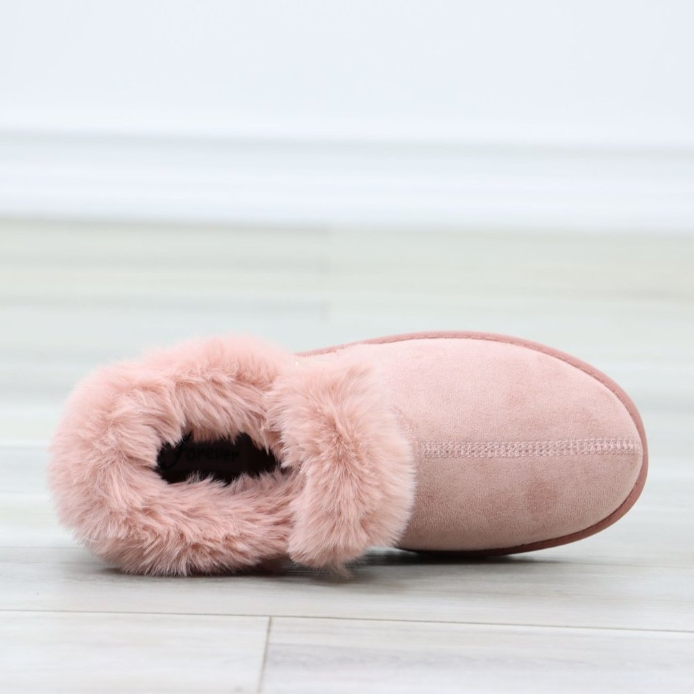Faux Pink Suede Fuzzy Warm Ankle Booties Super Cozy Fully Lined - Picture 13 of 13